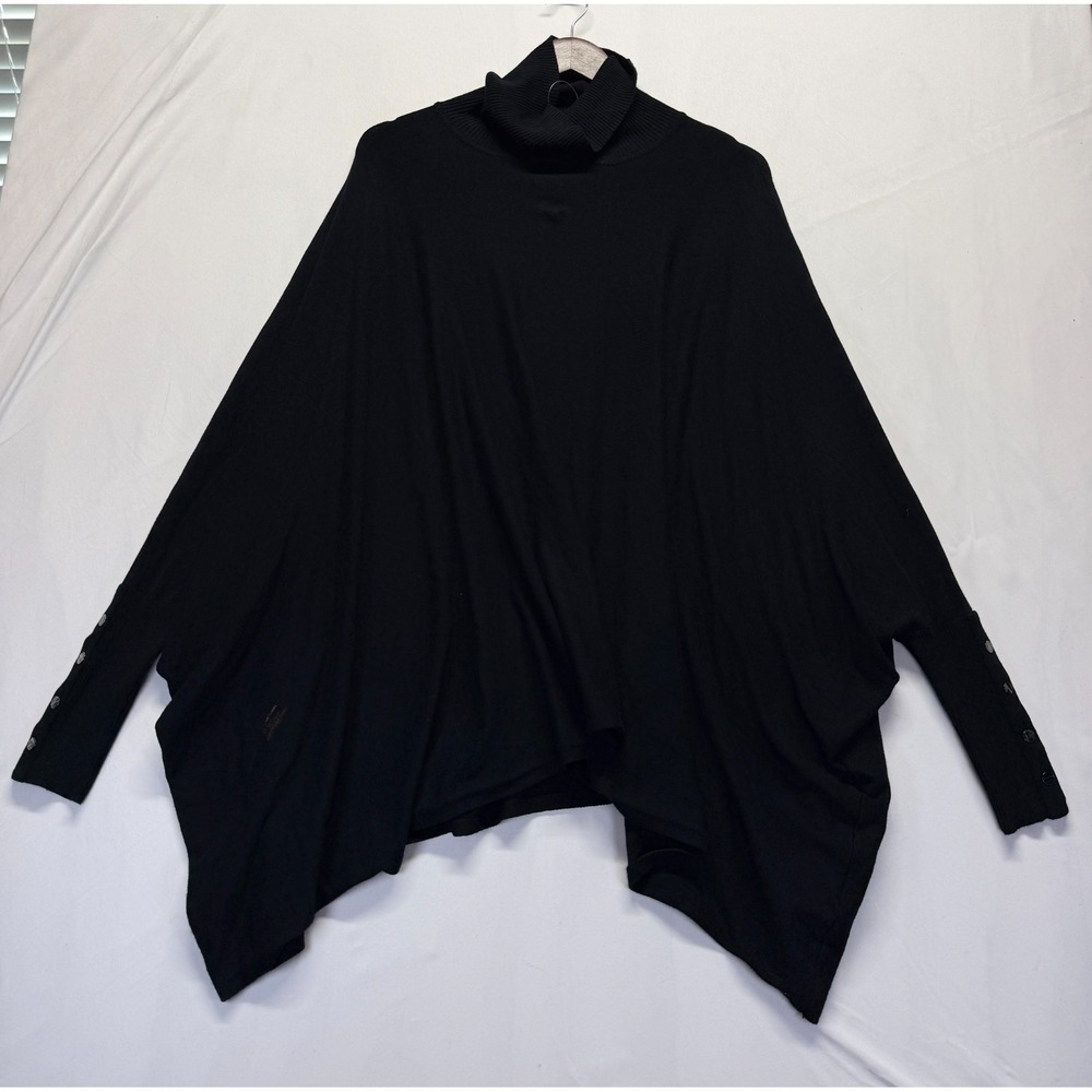 Alfani Turtleneck Poncho Sweater Womens XL Deep Black Rayon Tight Knit Oversized
